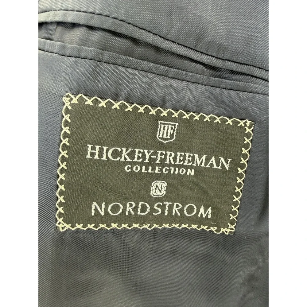Hickey Freeman Navy Blue Gray Stripe Blazer 46 XLG Loro‎ Piana Suit Jacket